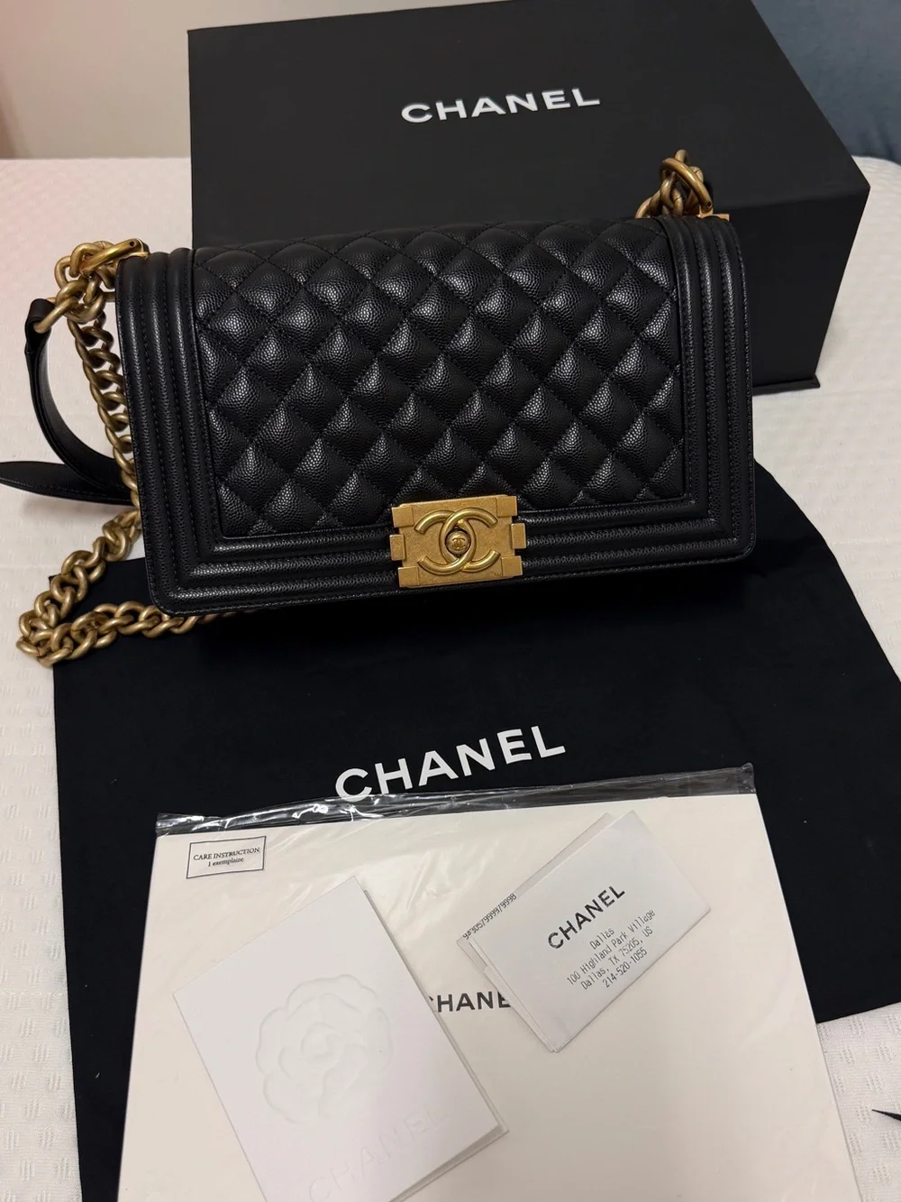 CHANEL Black Quilted Boy Shoulder Bag with Gold Hardware